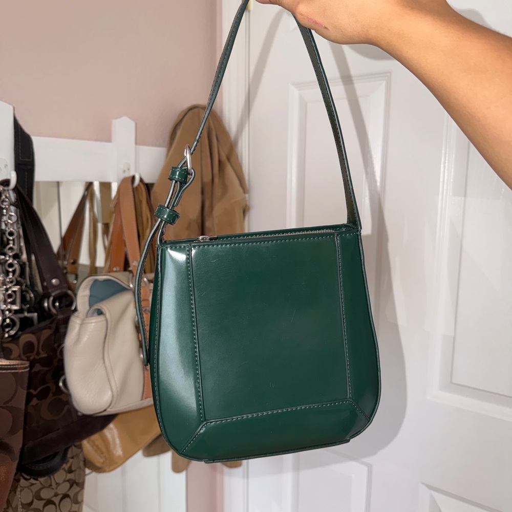 Zara patent leather green shoulder bag